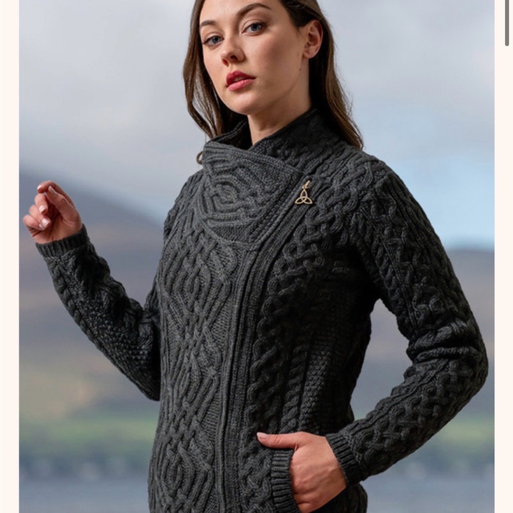 Aran Crafts Charcoal Cable Knit Turtleneck Sweater